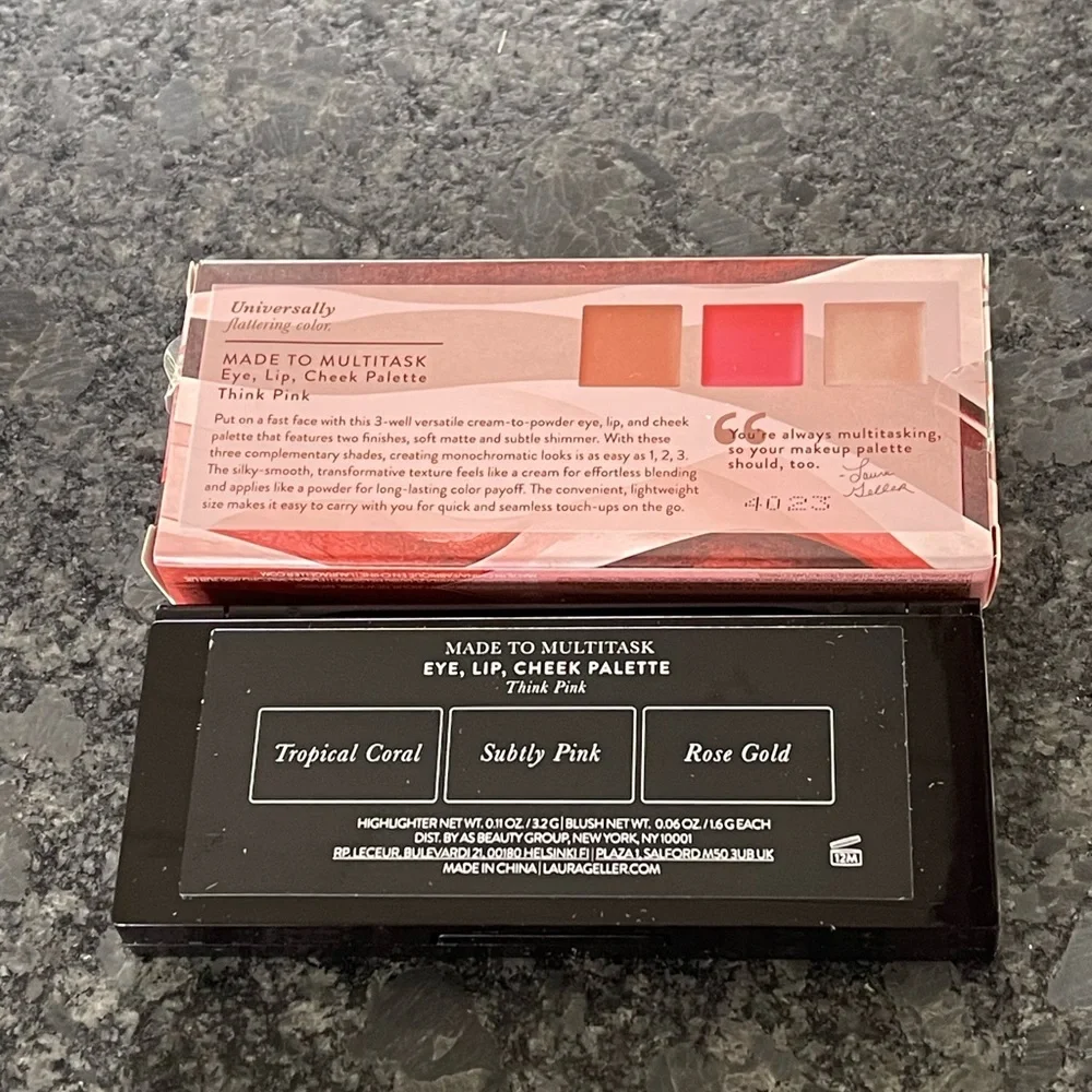 LAURA GELLER Multitasking Cream to Powder Trio Eye, Lip, Cheek Think Pink